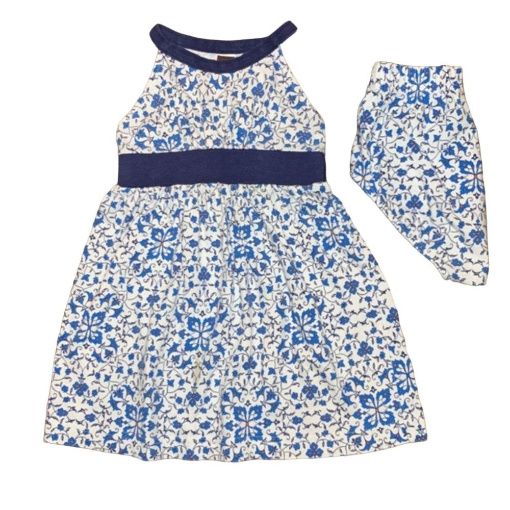 TEA COLLECTION Girls Floral Dress Set 18-24 mo L Outfit Sleeveless Bloomers Blue